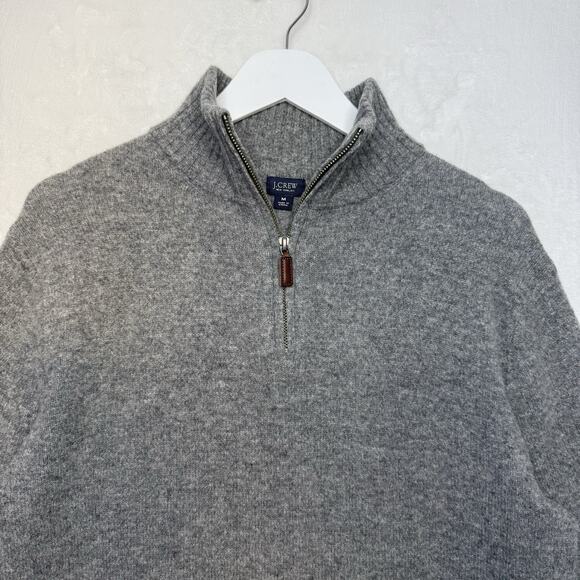 J CREW Lambs Wool Mock Neck Sweater Gray Quarter Zip Pullover Mens Sz M - Picture 3 of 7